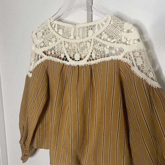 Zara crochet striped cotton long sleeve boho blouse size small - Picture 4 of 8